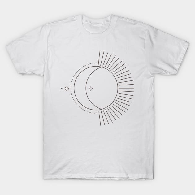 Line Art Moon Tattoo Style T-Shirt by NJORDUR